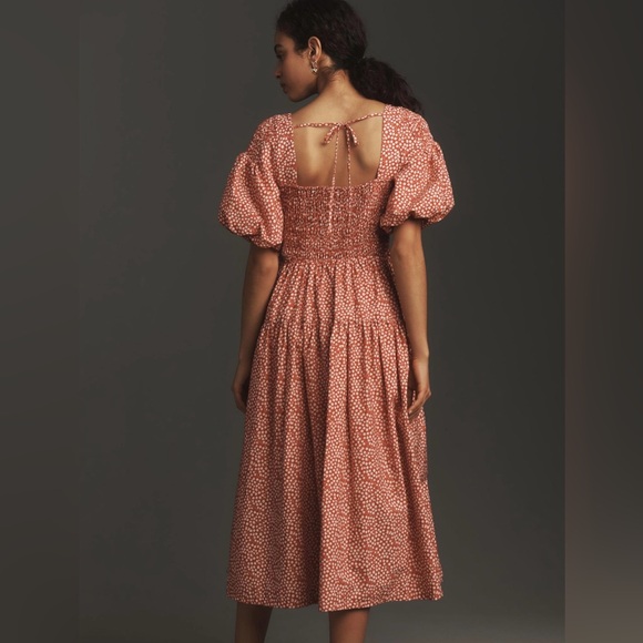 By Anthropologie | Puff-Sleeve Smocked Poplin Midi Dress NWT - Picture 3 of 8